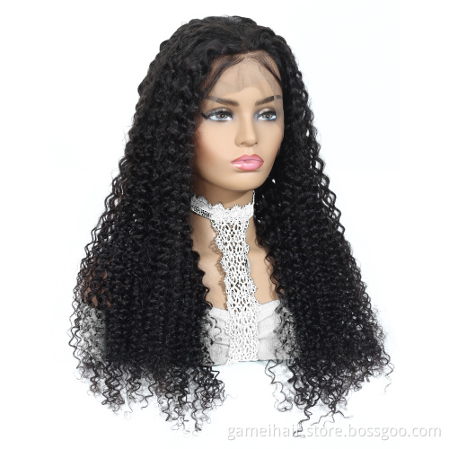 Indian Kinky Curly Human Hair Lace Front Wig Transparent 360 Lace Frontal Wig Pre Plucked Human Hair For Women
